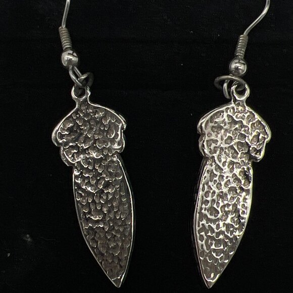 Vintage Silver-Plated Dangle Earrings With Turquoise & White Inlay Leaf Design H - Picture 4 of 6